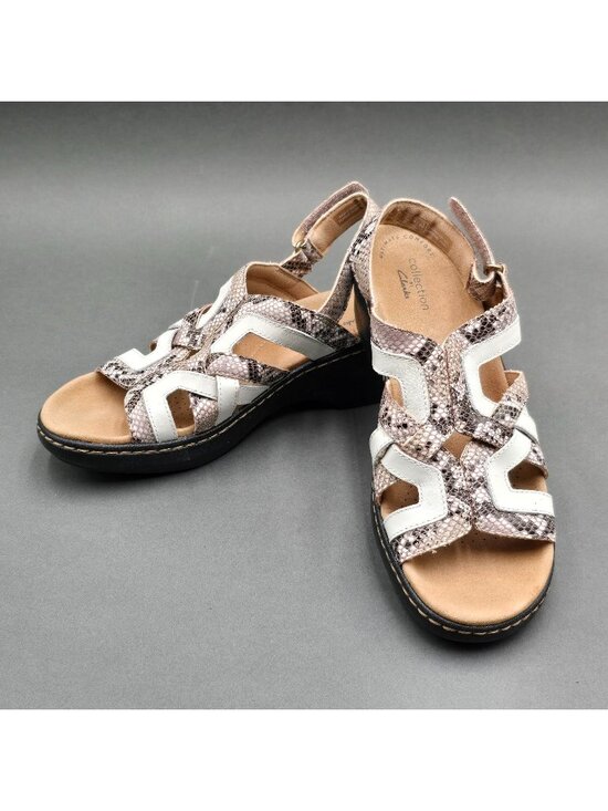 Clarks Shoes - Clarks Merliah Lilac Snakeskin Wedge Sandals Size 7.5 White Leather